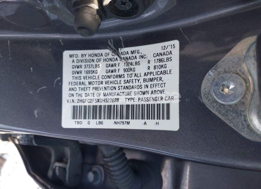 Photo 9 of 2016 Honda Civic LX (VIN 2HGFC2F5XGH522688)