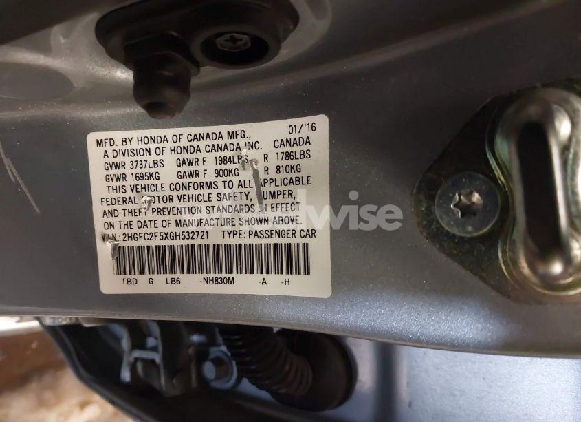 Photo 9 of 2016 Honda Civic LX (VIN 2HGFC2F5XGH532721)