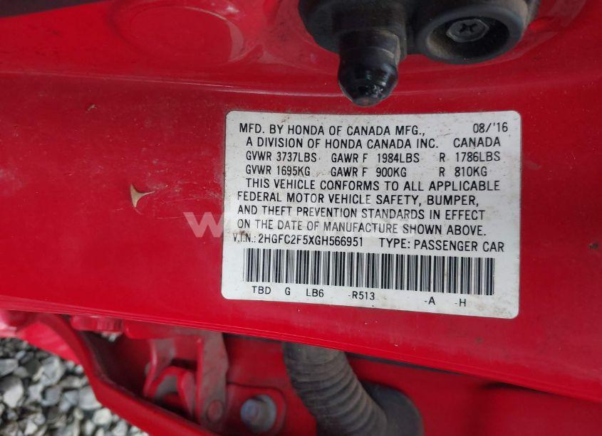 Photo 9 of 2016 Honda Civic LX (VIN 2HGFC2F5XGH566951)