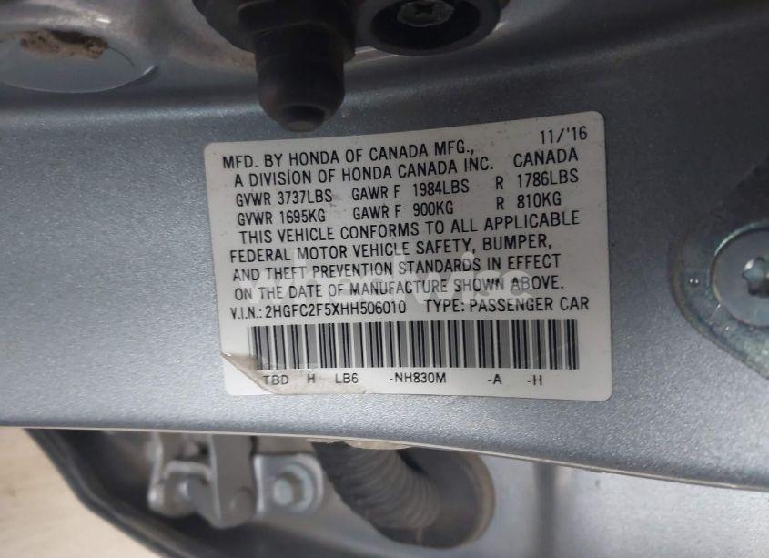 Photo 9 of 2017 Honda Civic LX (VIN 2HGFC2F5XHH506010)