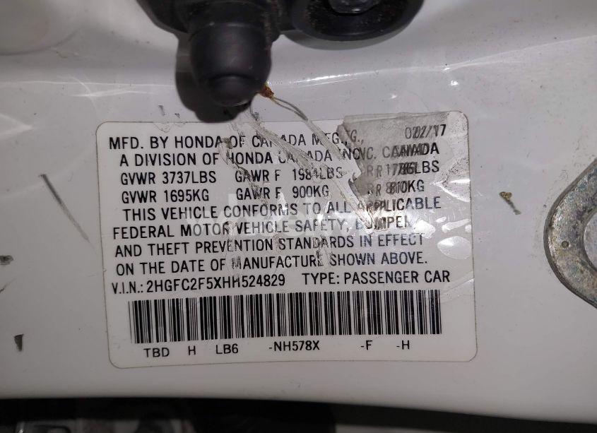Photo 9 of 2017 Honda Civic LX (VIN 2HGFC2F5XHH524829)