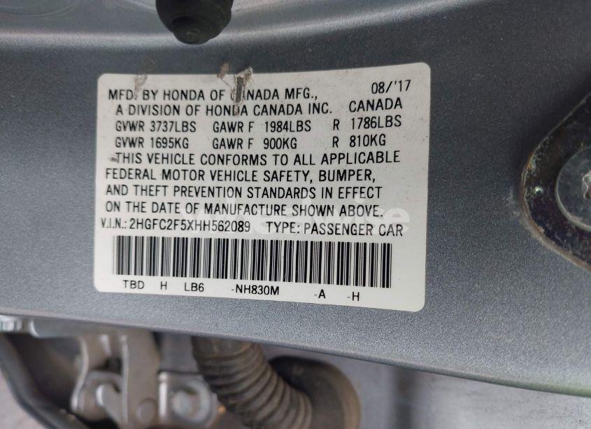 Photo 9 of 2017 Honda Civic LX (VIN 2HGFC2F5XHH562089)