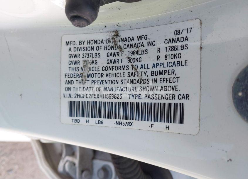 Photo 9 of 2017 Honda Civic LX (VIN 2HGFC2F5XHH569625)