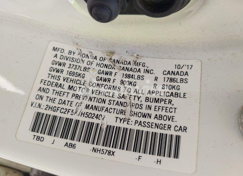 Photo 9 of 2018 Honda Civic LX (VIN 2HGFC2F5XJH502402)