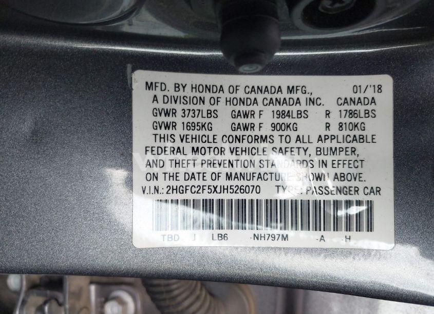 Photo 9 of 2018 Honda Civic LX (VIN 2HGFC2F5XJH526070)