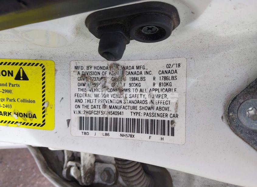 Photo 9 of 2018 Honda Civic LX (VIN 2HGFC2F5XJH540941)