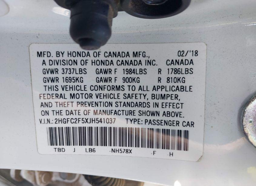 Photo 9 of 2018 Honda Civic LX (VIN 2HGFC2F5XJH541037)