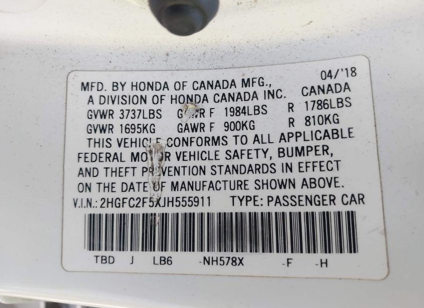 Photo 9 of 2018 Honda Civic LX (VIN 2HGFC2F5XJH555911)