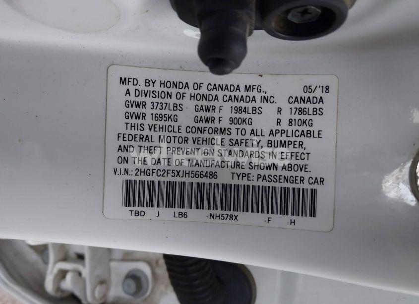 Photo 9 of 2018 Honda Civic LX (VIN 2HGFC2F5XJH566486)