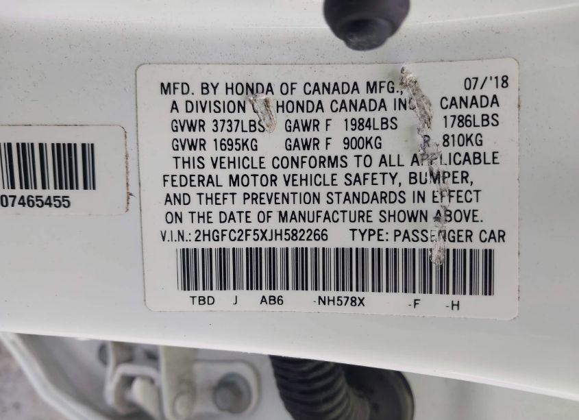 Photo 9 of 2018 Honda Civic LX (VIN 2HGFC2F5XJH582266)