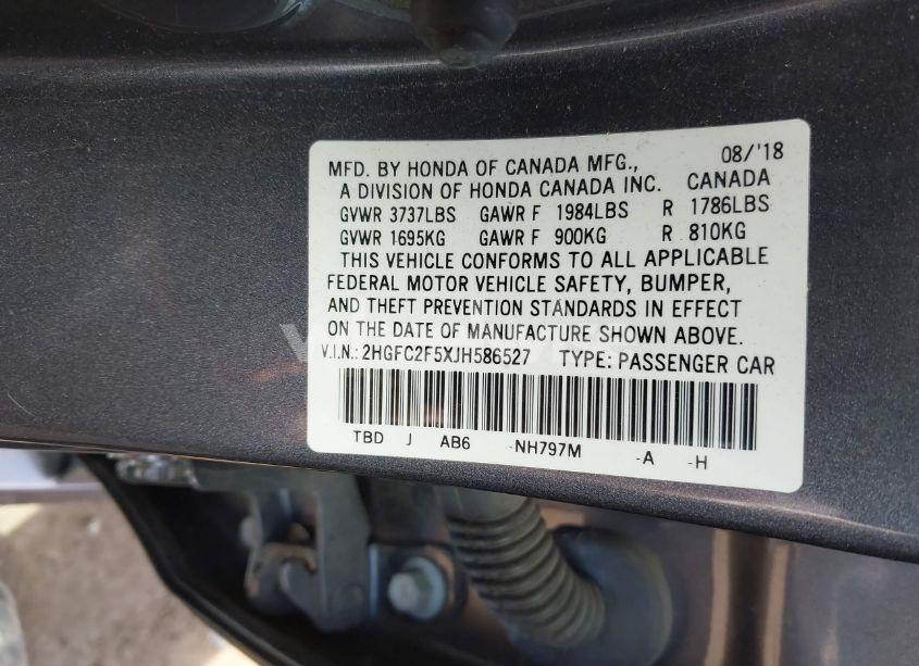 Photo 9 of 2018 Honda Civic LX (VIN 2HGFC2F5XJH586527)