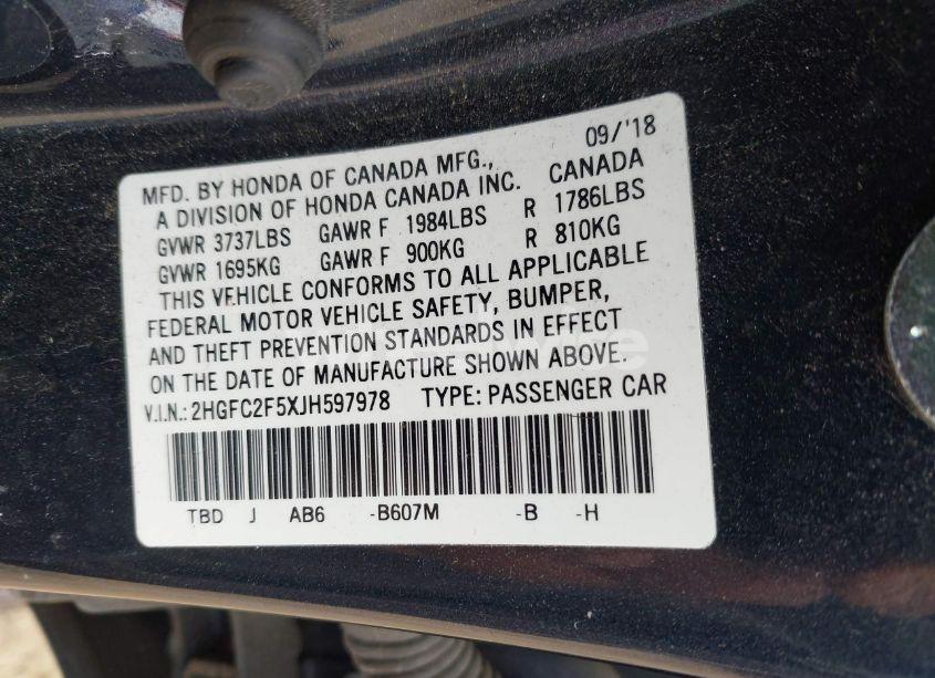 Photo 9 of 2018 Honda Civic LX (VIN 2HGFC2F5XJH597978)