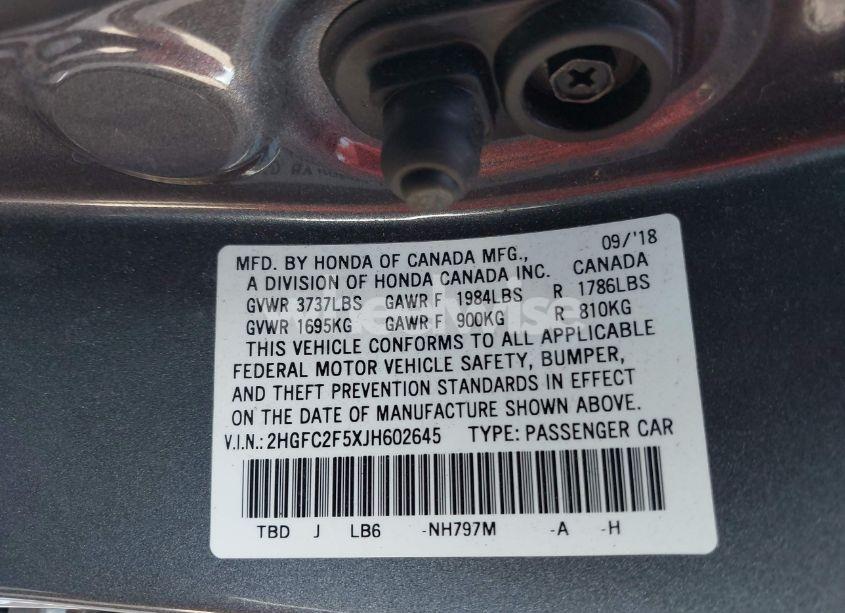 Photo 9 of 2018 Honda Civic LX (VIN 2HGFC2F5XJH602645)