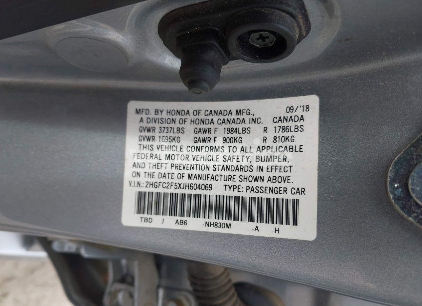 Photo 9 of 2018 Honda Civic LX (VIN 2HGFC2F5XJH604069)