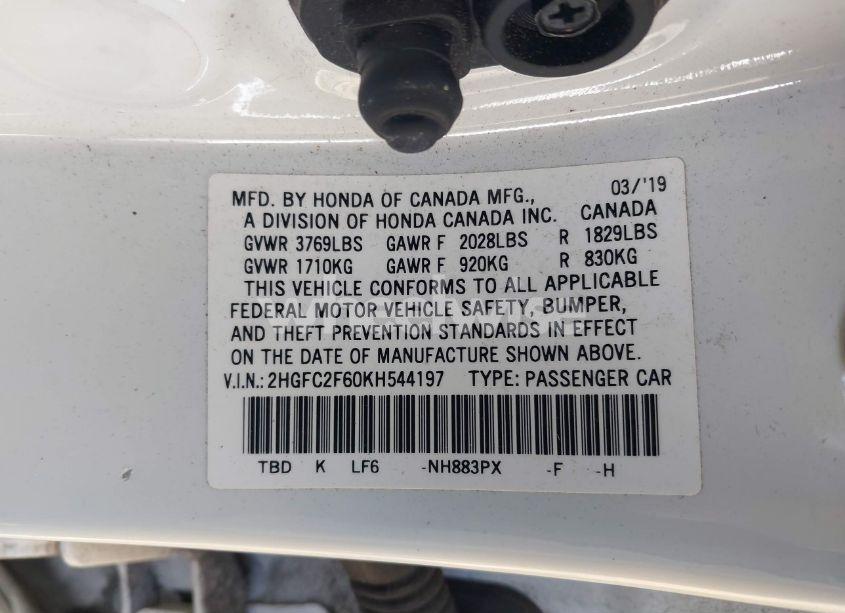 Photo 9 of 2019 Honda Civic LX (VIN 2HGFC2F60KH544197)