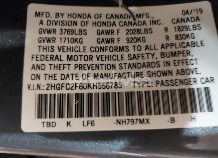 Photo 9 of 2019 Honda Civic LX (VIN 2HGFC2F60KH556785)