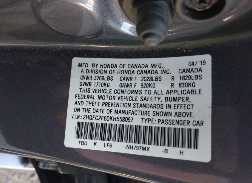 Photo 9 of 2019 Honda Civic LX (VIN 2HGFC2F60KH558097)