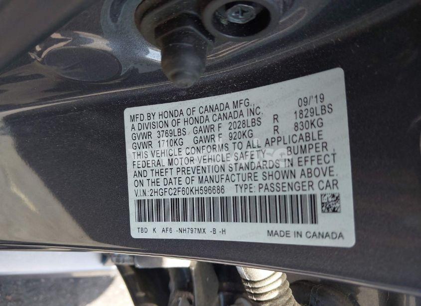 Photo 9 of 2019 Honda Civic LX (VIN 2HGFC2F60KH596686)