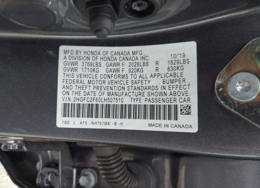 Photo 9 of 2020 Honda Civic LX (VIN 2HGFC2F60LH507510)