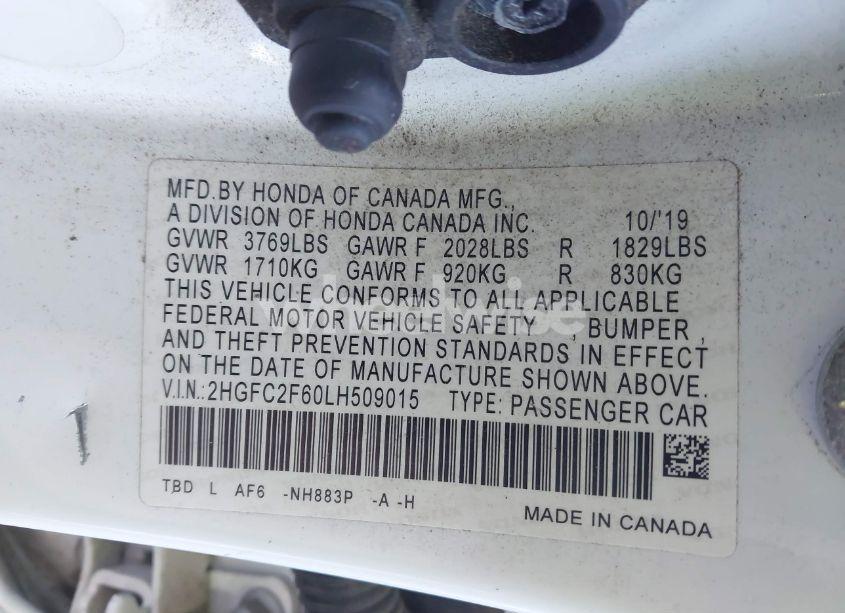Photo 9 of 2020 Honda Civic LX (VIN 2HGFC2F60LH509015)