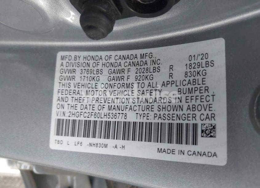 Photo 9 of 2020 Honda Civic LX (VIN 2HGFC2F60LH536778)
