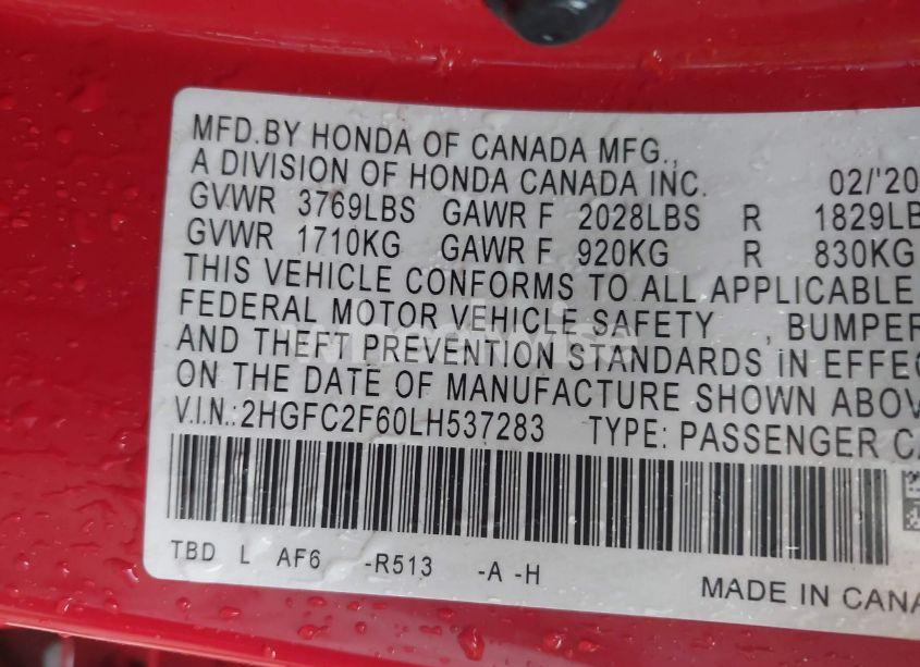 Photo 9 of 2020 Honda Civic LX (VIN 2HGFC2F60LH537283)