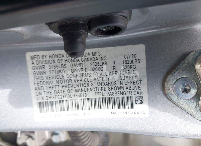 Photo 9 of 2020 Honda Civic LX (VIN 2HGFC2F60LH565181)
