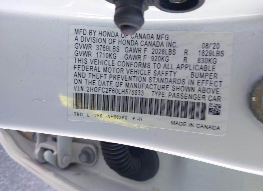 Photo 9 of 2020 Honda Civic LX (VIN 2HGFC2F60LH575533)