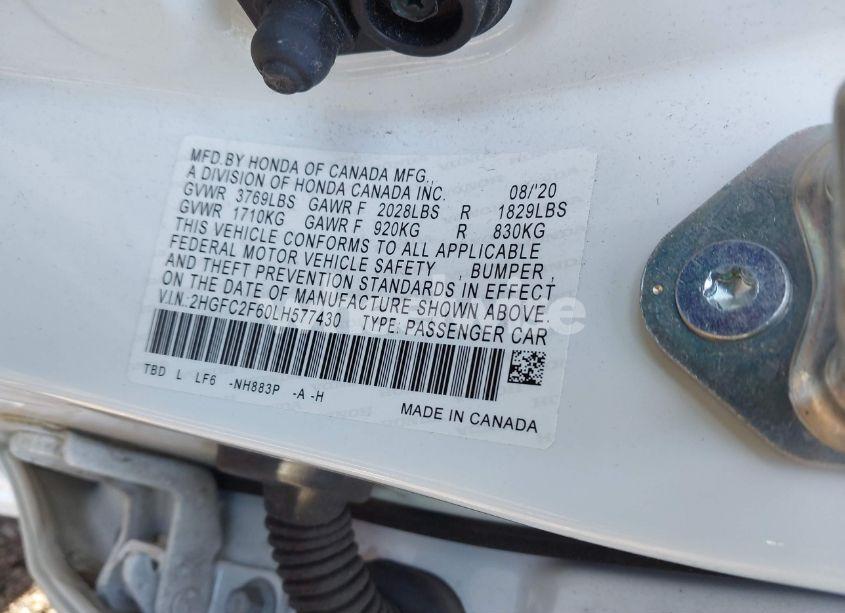 Photo 9 of 2020 Honda Civic LX (VIN 2HGFC2F60LH577430)