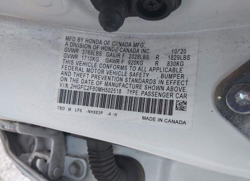 Photo 9 of 2021 Honda Civic LX (VIN 2HGFC2F60MH502518)
