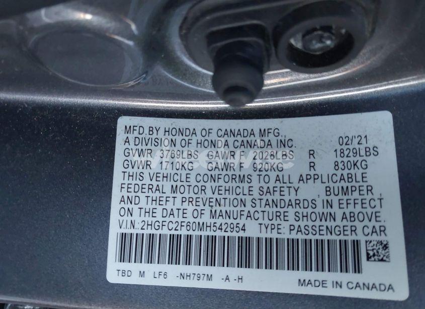 Photo 9 of 2021 Honda Civic LX (VIN 2HGFC2F60MH542954)