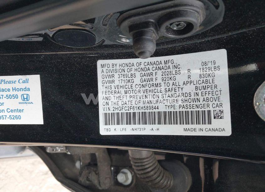 Photo 9 of 2019 Honda Civic LX (VIN 2HGFC2F61KH589844)