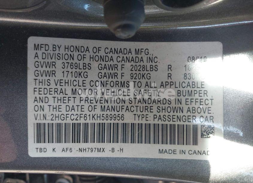 Photo 9 of 2019 Honda Civic LX (VIN 2HGFC2F61KH589956)