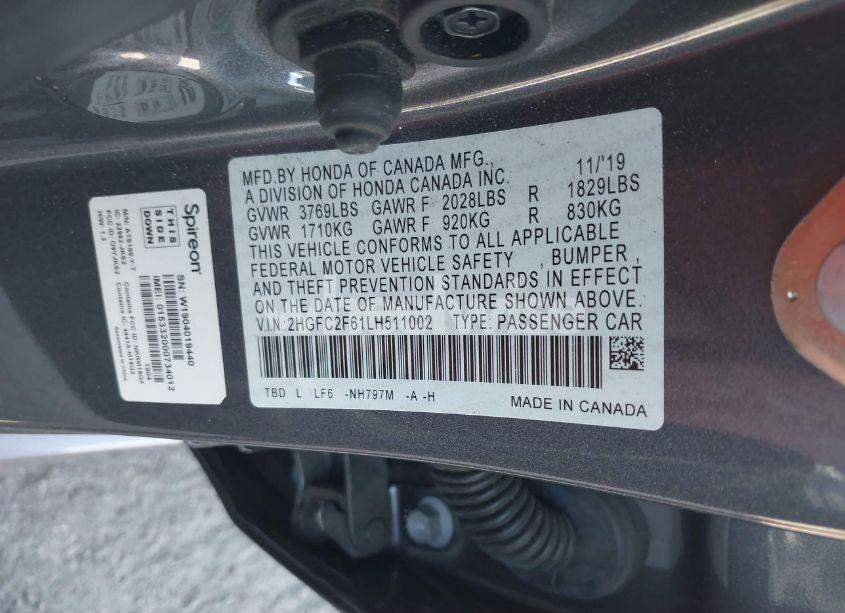 Photo 9 of 2020 Honda Civic LX (VIN 2HGFC2F61LH511002)