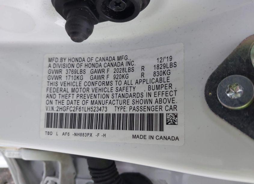 Photo 9 of 2020 Honda Civic LX (VIN 2HGFC2F61LH523473)