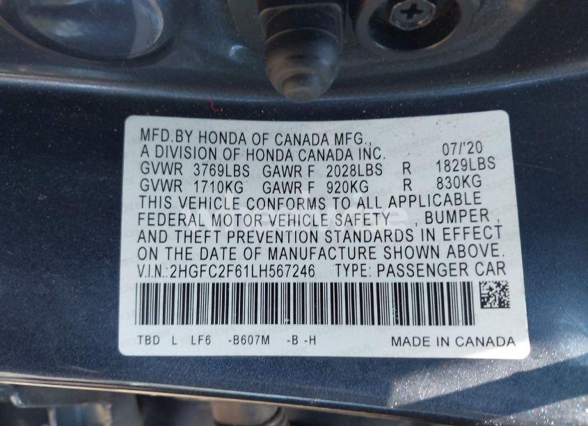 Photo 9 of 2020 Honda Civic LX (VIN 2HGFC2F61LH567246)