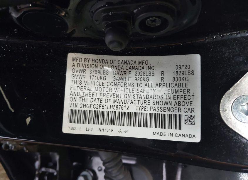 Photo 9 of 2020 Honda Civic LX (VIN 2HGFC2F61LH587612)