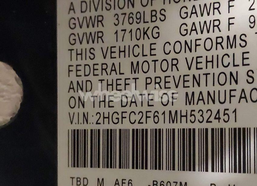 Photo 9 of 2021 Honda Civic LX (VIN 2HGFC2F61MH532451)