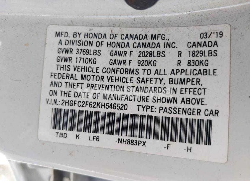 Photo 9 of 2019 Honda Civic LX (VIN 2HGFC2F62KH546520)