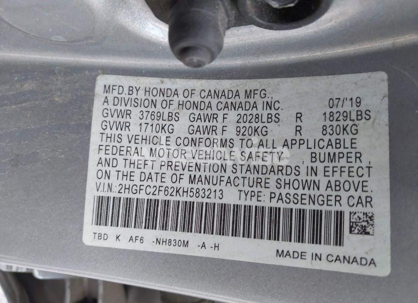 Photo 9 of 2019 Honda Civic LX (VIN 2HGFC2F62KH583213)