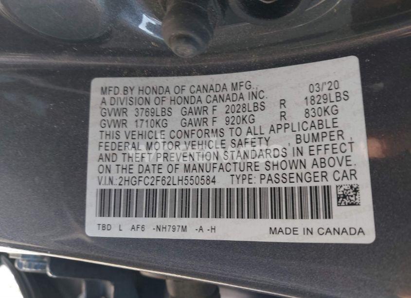 Photo 9 of 2020 Honda Civic LX (VIN 2HGFC2F62LH550584)