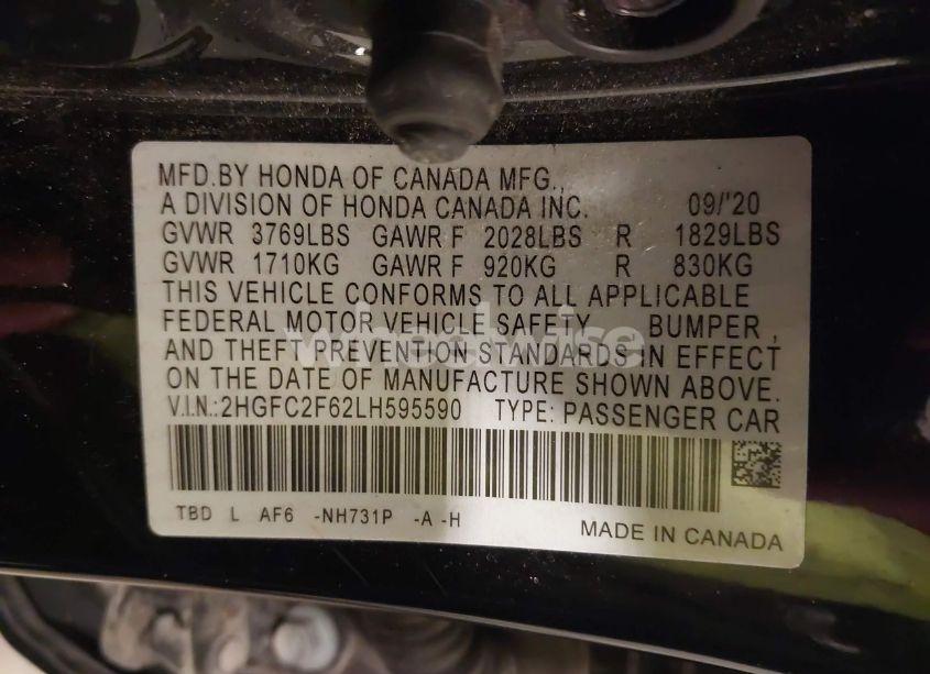 Photo 9 of 2020 Honda Civic LX (VIN 2HGFC2F62LH595590)