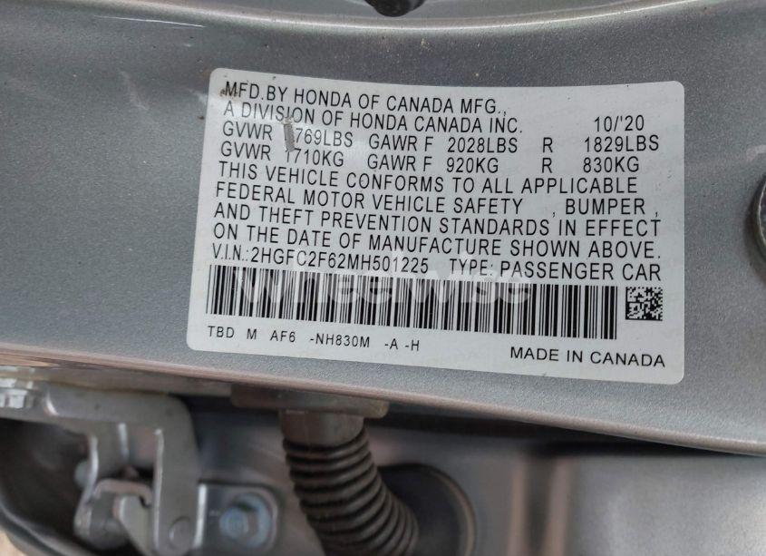 Photo 9 of 2021 Honda Civic LX (VIN 2HGFC2F62MH501225)