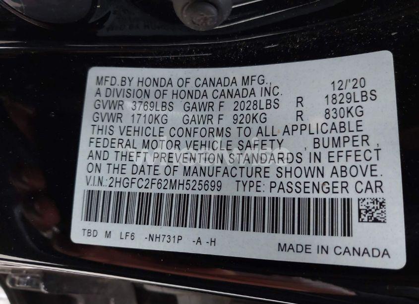 Photo 9 of 2021 Honda Civic LX (VIN 2HGFC2F62MH525699)