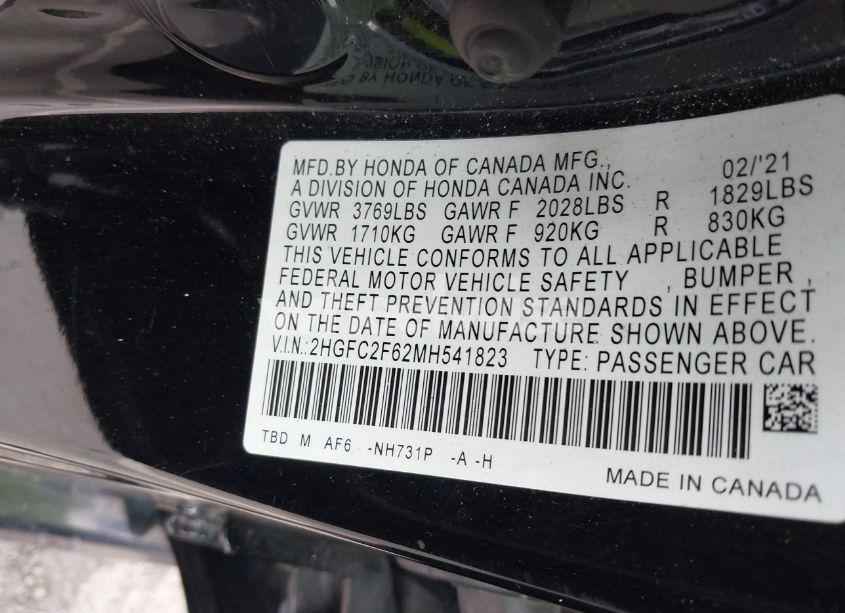 Photo 9 of 2021 Honda Civic LX (VIN 2HGFC2F62MH541823)