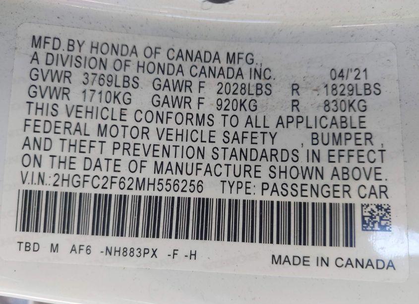 Photo 9 of 2021 Honda Civic LX (VIN 2HGFC2F62MH556256)