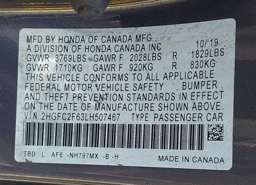 Photo 9 of 2020 Honda Civic LX (VIN 2HGFC2F63LH507467)