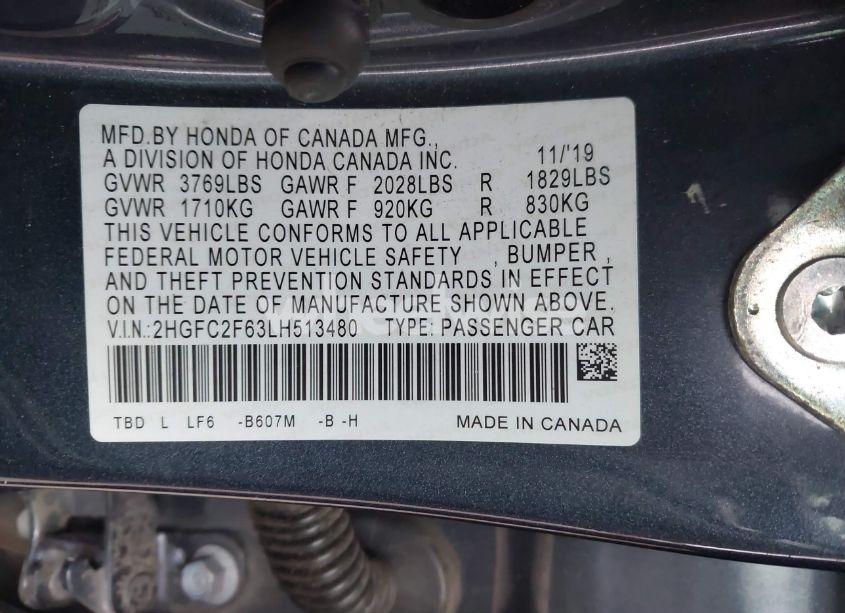 Photo 9 of 2020 Honda Civic LX (VIN 2HGFC2F63LH513480)