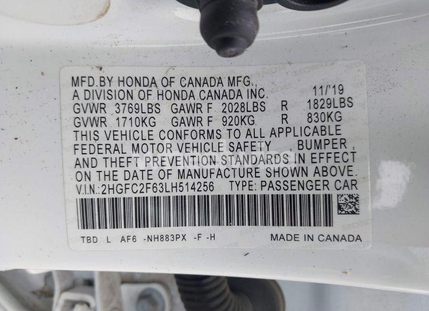 Photo 9 of 2020 Honda Civic LX (VIN 2HGFC2F63LH514256)