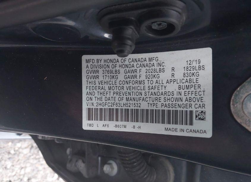 Photo 9 of 2020 Honda Civic LX (VIN 2HGFC2F63LH521532)